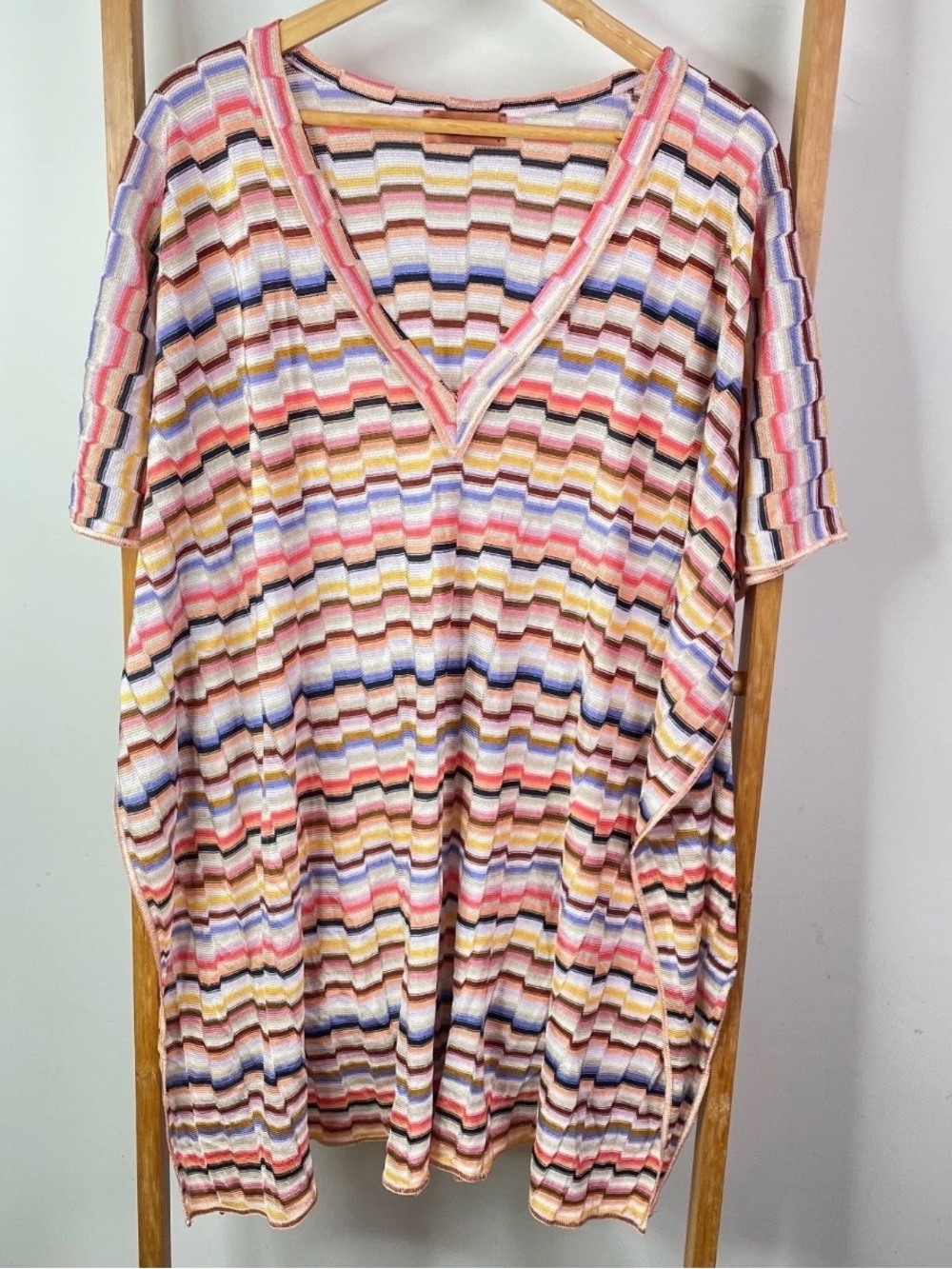 Missoni Mare Short Cover-Up Kaftan Dress Crochet Knit Metallic Trim